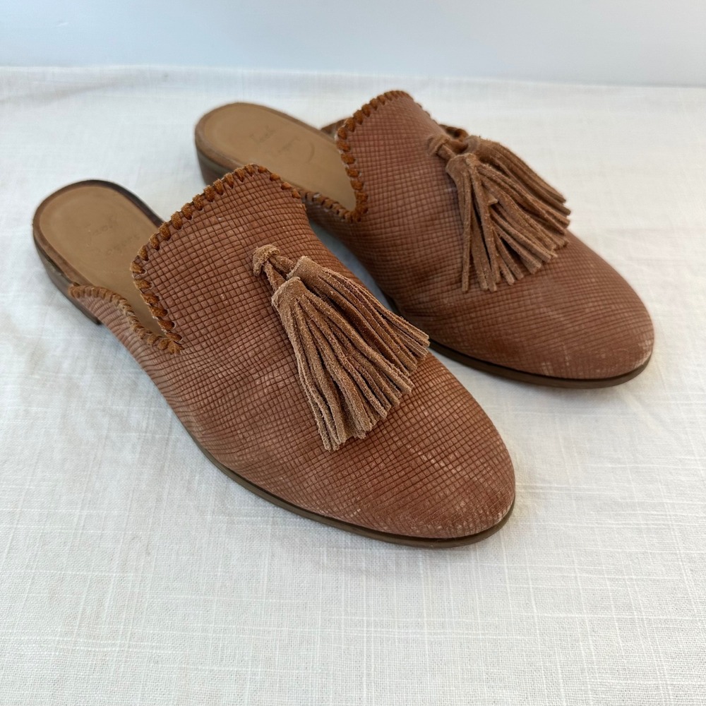 Jack Rogers Delaney Tassel Mules Women's Slides Brown‎ Leather Shoes 6.6